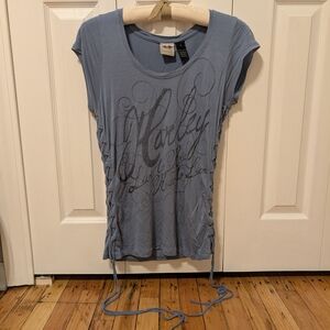 Harley-Davidson Blue Lace-Up Graphic Tee